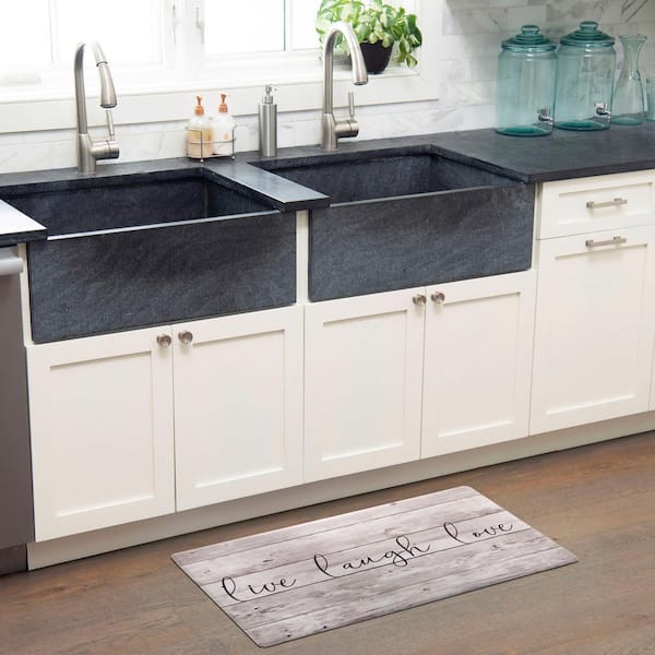 Cozy Living Live Laugh Love Beige 17.5 in. x 30 in. Anti Fatigue Kitchen Mat