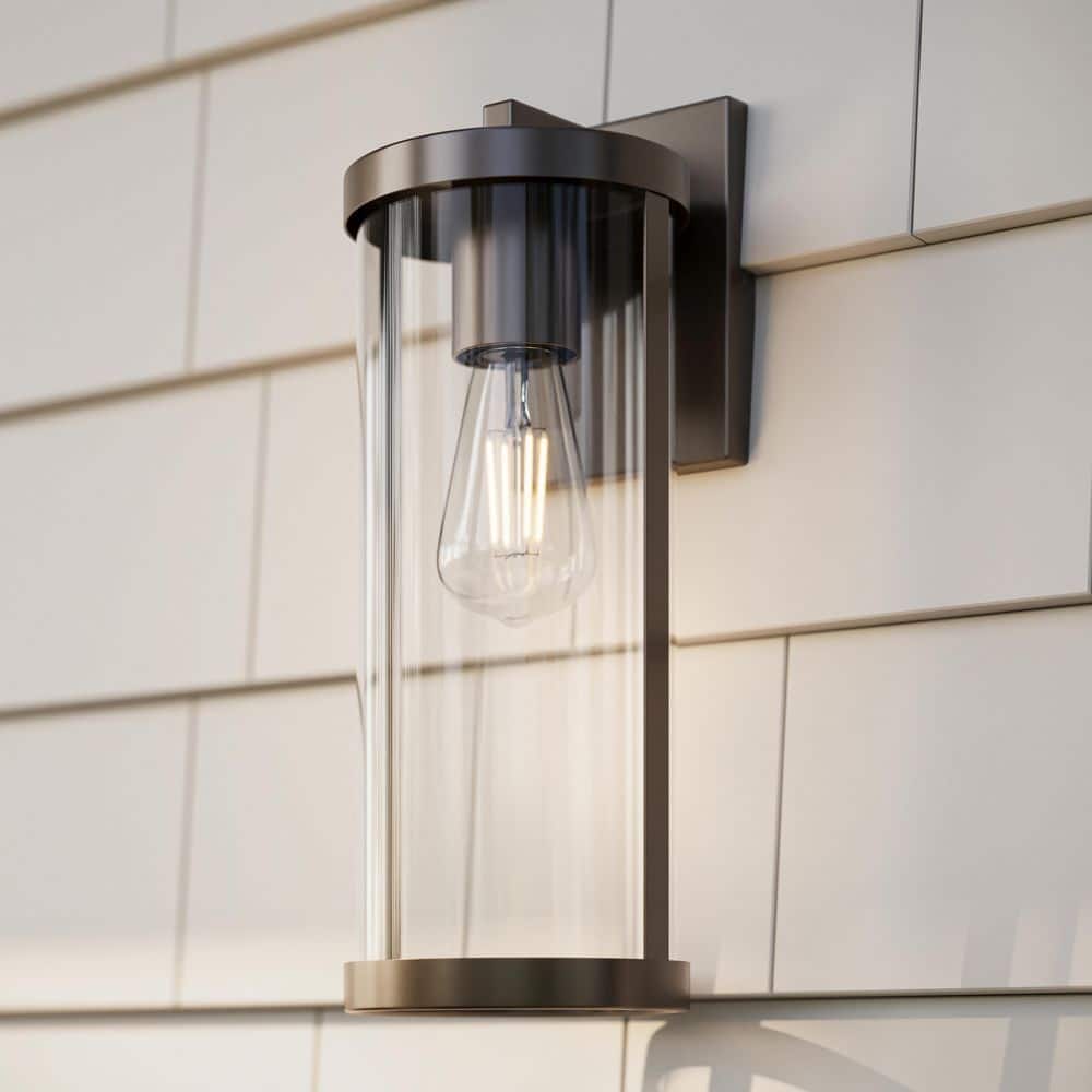 Kagen 15 In. Antique Bronze 1-Light Hardwired Large Outdoor Wall Light with Clear Glass Panels price history on PriceWatchPro