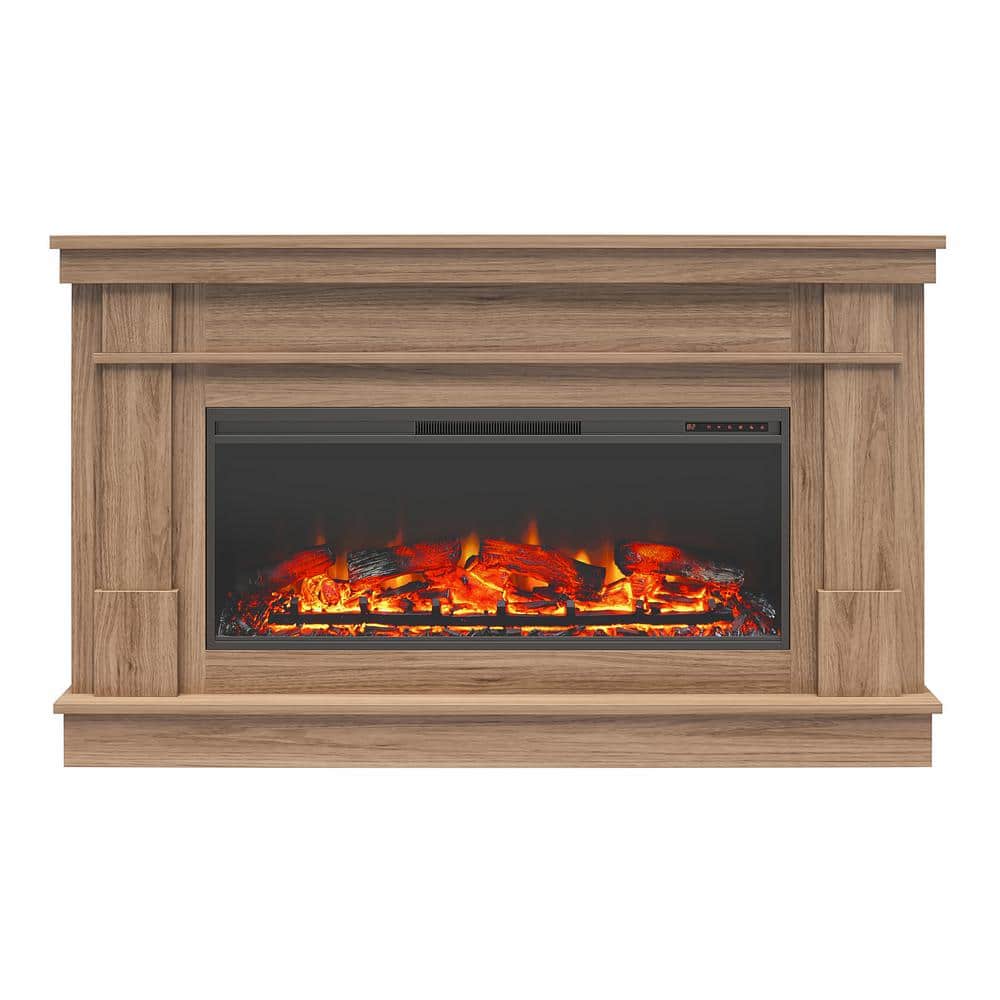 Elmcrest 64 in. Wide Freestanding Mantel with Linear Electric Fireplace in 