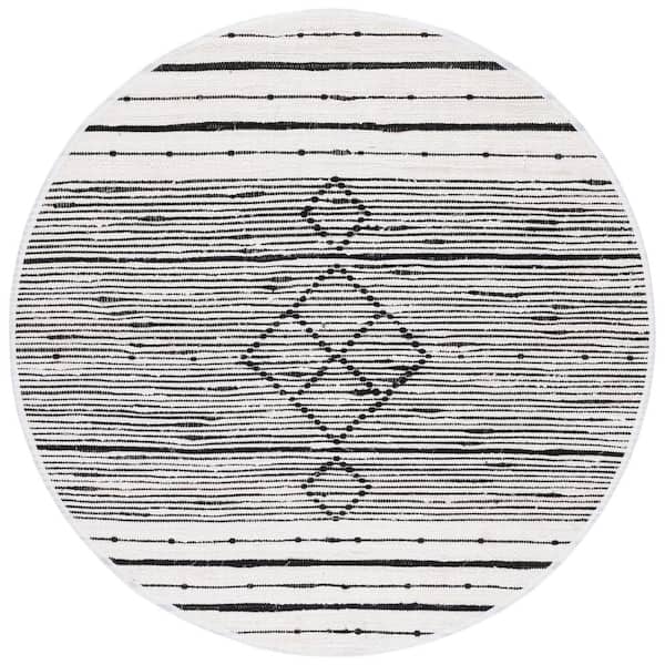 SAFAVIEH Striped Kilim Ivory Black 6 ft. x 6 ft. Geometric Striped Round Area Rug