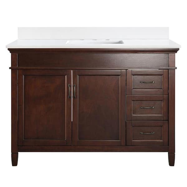 Home Decorators Collection Ashburn 49 in. W x 22 in. D Bath Vanity in Mahogany with White Quartz Top DR