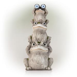 23 in. Tall Outdoor Solar Powered Stacked Frog Family Statue with LED Lights