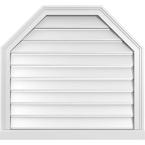 Ekena Millwork 30" x 28" Octagonal Top Surface Mount PVC Gable Vent: Functional with Brickmould Sill Frame