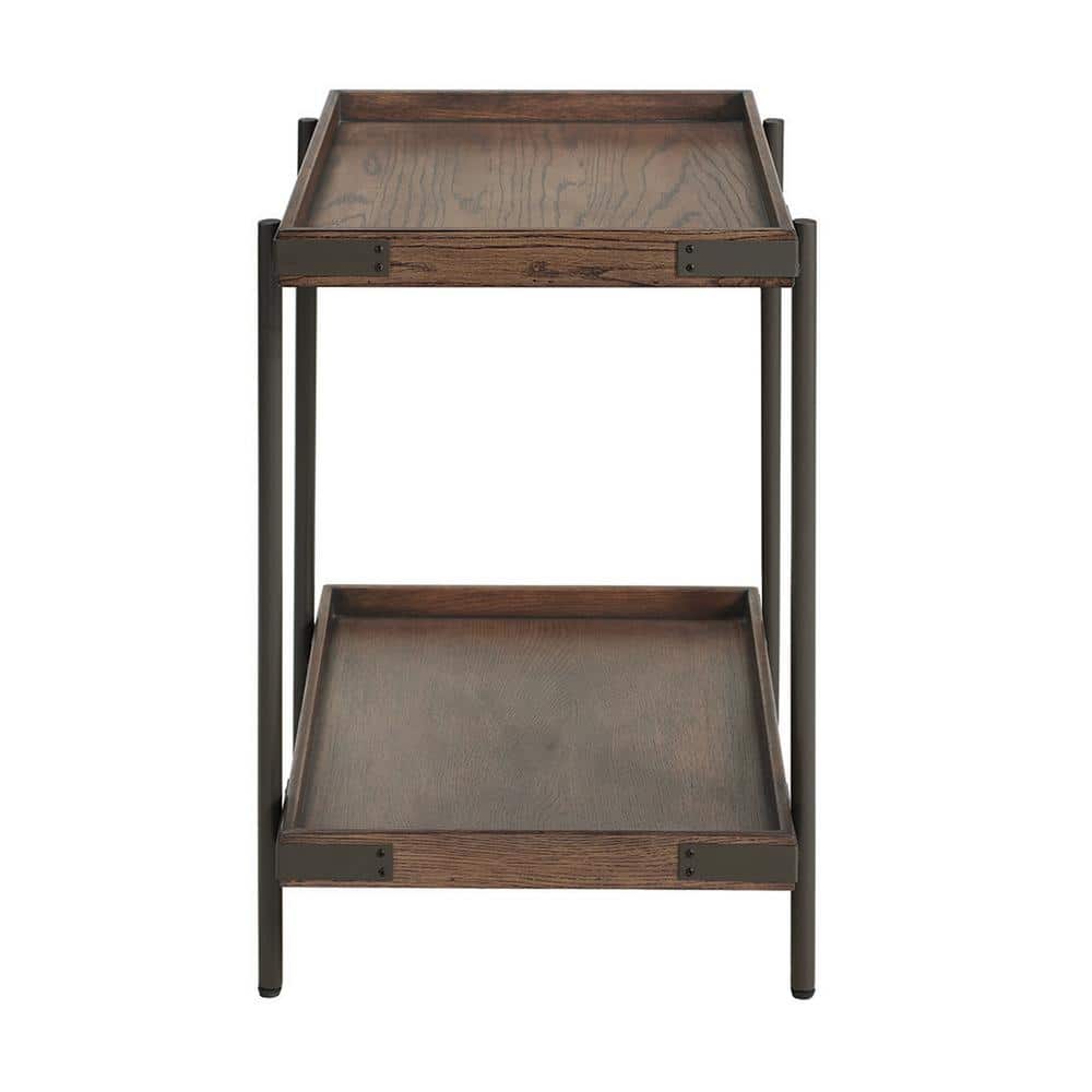 Kyra 27" Oak and Metal Industrial Side Table with Shelf