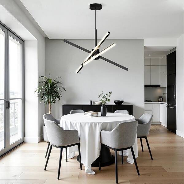 Emeritpro 23.6 in. Modern Black Sputnik LED Chandelier 3-Light