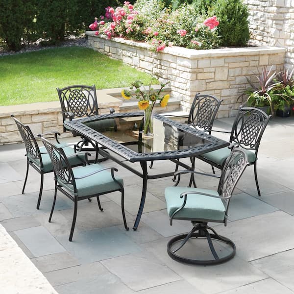 Hampton Bay Belcourt 7-Piece Metal Outdoor Dining Set with Spa Cushions