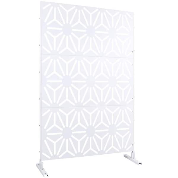 Miscool Anky 76 in. H x 48 in. W Steel Garden Fence, Metal Privacy Screens and Panels with Free Standing in White