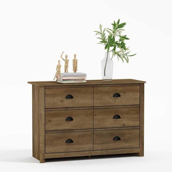 GALANO Geordano 6-Drawer Knotty Oak Dresser (31.5 in. x 46.5 in. x 