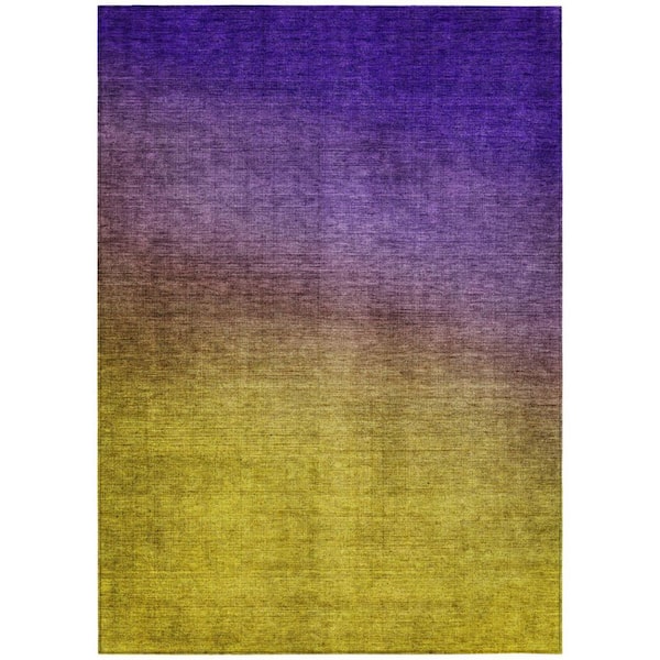 Purple, Gold, Blue 3 ft. x 5 ft. Woven Abstract Polyester Rectangle Indoor / Outdoor Area Rug