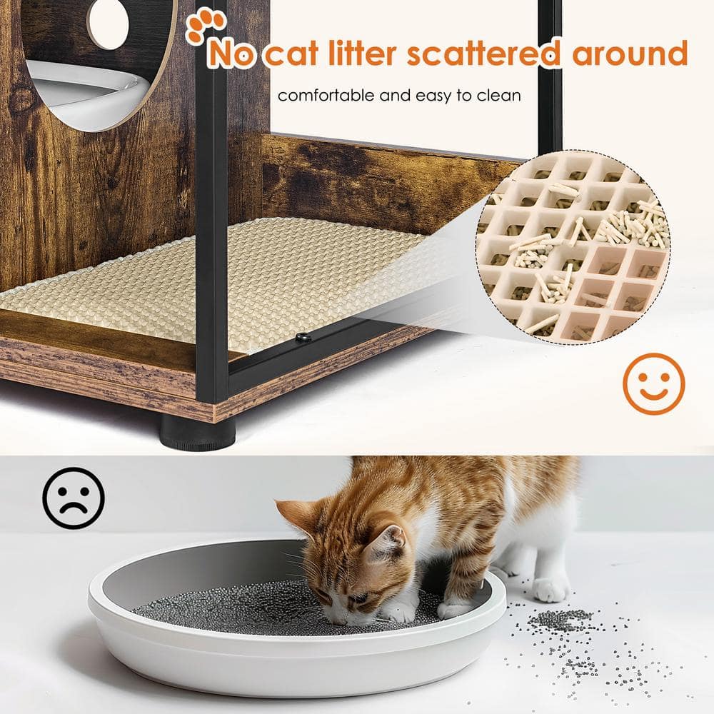 Rustic Brown and White Dual Cat Litter Box Enclosure Cabinet