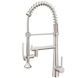 Contemporary Single-Handle Gooseneck Pull-Down Sprayer Kitchen Faucet with LED in Brushed Nickel