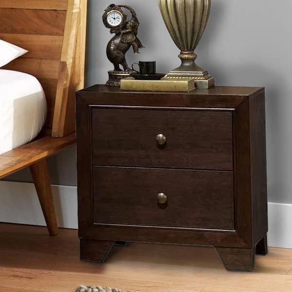 Benjara 2-Drawer Espresso Brown Wooden Night Stand 22.01 in. L x 16.38 in. W x 22.44 in. H