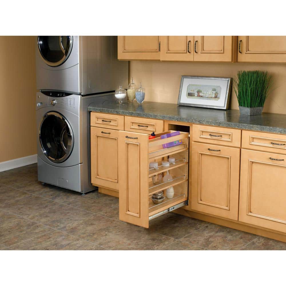 Natural Maple Pull-Out Kitchen Cabinet Organizer with Chrome Rails