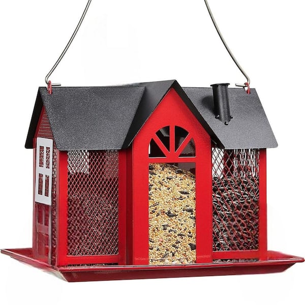 Metal Mesh Bird Feeder House for Outside with Triple Feeders for Finch Cardinal Chickadee, Weatherproof and Durable