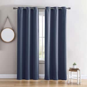 40 in W X 84 in L Grommet Top Single Panel Energy Saving Blackout Curtain in Navy