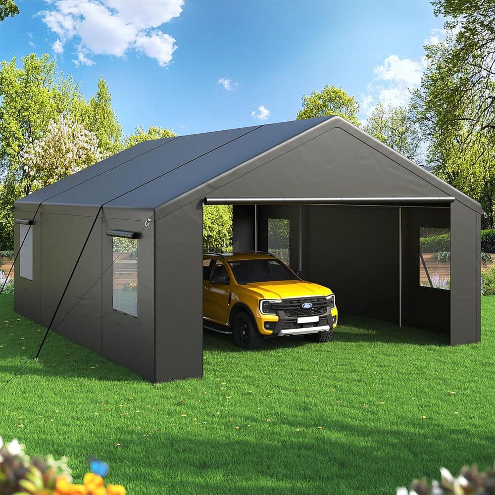20 ft. x 20 ft. Heavy-Duty Portable Carport with Side-Opening Door, Roll-Up Windows and Reinforced 4-Hole Base, Black price history on PriceWatchPro
