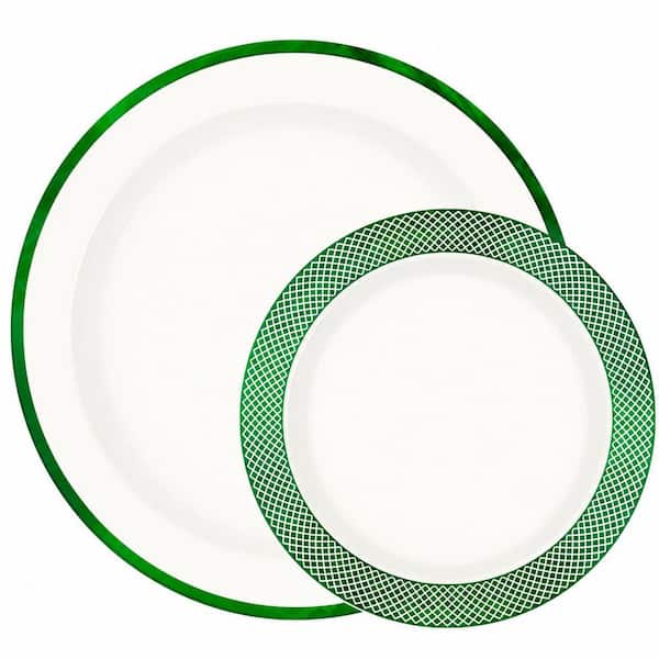 40-Piece Holiday Disposable Plate Set for 20 Guests, Ivory and Dark Green Christmas Dinnerware