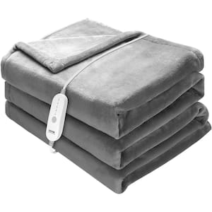 Heated Blanket Electric Throw 72 in. x 84 in. Twin Size Soft Flannel, Sherpa Heating Blanket Electric Blanket, Grey