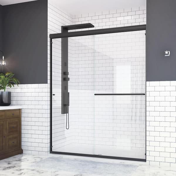 Holcam Distinctive 58 in. x 70.5 in. Semi-Frameless Sliding Shower Door in Matte Black