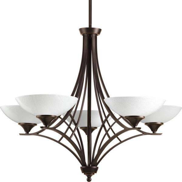 Progress Lighting Prosper Collection 5-Light Antique Bronze Chandelier with Polished Seeded Glass