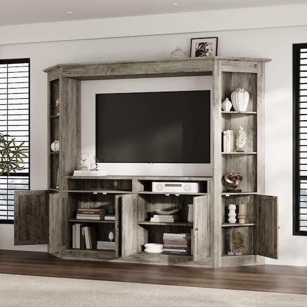 FUFU&GAGA Modern Industrial Gray Wood Grain Entertainment Center