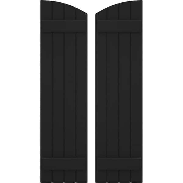 Ekena Millwork 14 in. W x 41 in. H Americraft Exterior Real Wood Joined Board and Batten Shutters with Elliptical Top in Black