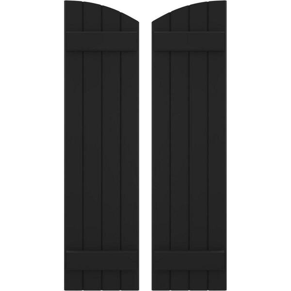 Ekena Millwork 14 in. W x 45 in. H Americraft Exterior Real Wood Joined Board and Batten Shutters with Elliptical Top in Black