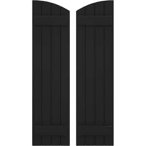 14 in. W x 71 in. H Americraft Exterior Real Wood Joined Board and Batten Shutters Elliptical Top Black