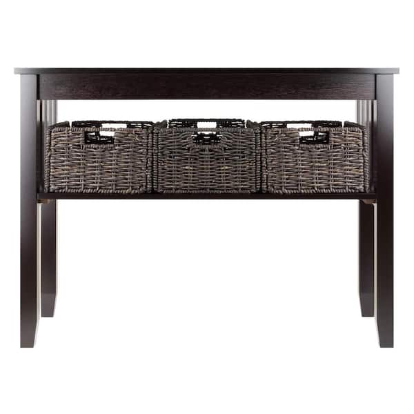 WINSOME WOOD Morris 40 in. Espresso Rectangle Wood Console Table with Baskets