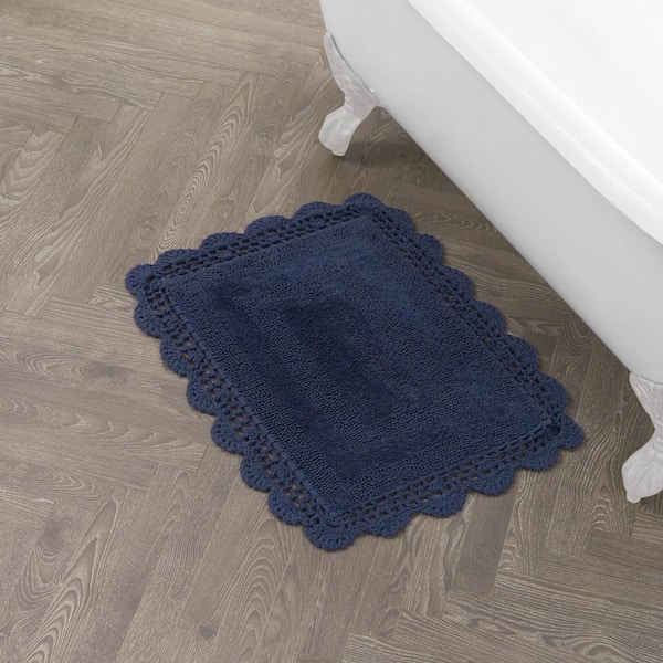 Crochet Indigo 17 in. x 24 in. Solid 100% Cotton Bath Rug