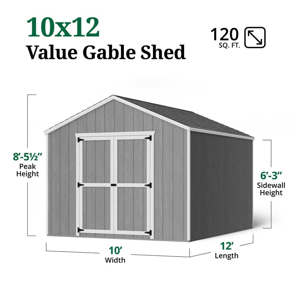 10x12 Gray Wood Gable Storage Shed Kit with Windows