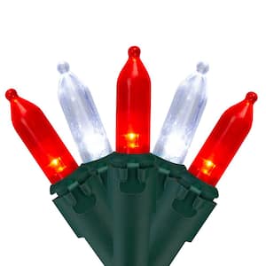 Set of 50 Red and Pure White LED Mini Christmas Lights with Green Wire