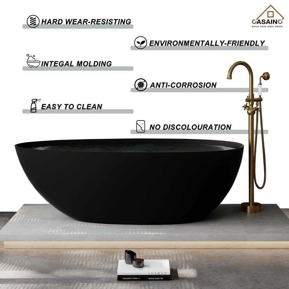 Matte Black 67'' Freestanding Oval Soaking Bathtub