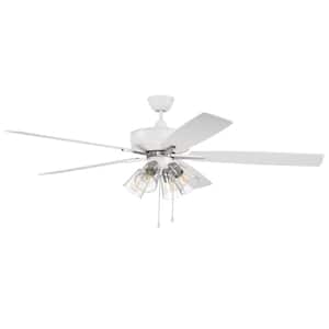Super Pro-104 60 in. Indoor White/Polished Nickel Heavy-Duty Dual Mount Ceiling Fan with 4-Light Clear Glass Light Kit