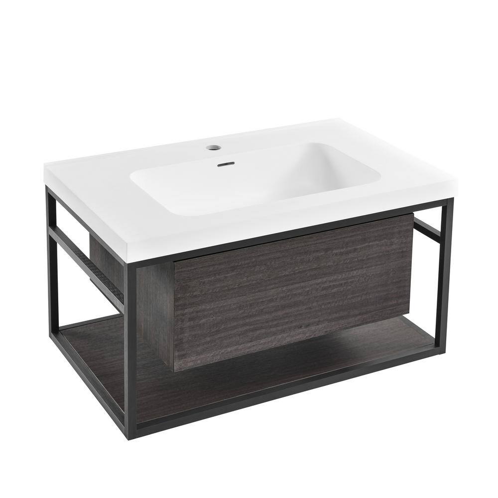 Claire 30" Black Ceramic Wall-Hung Vanity with Open Shelf