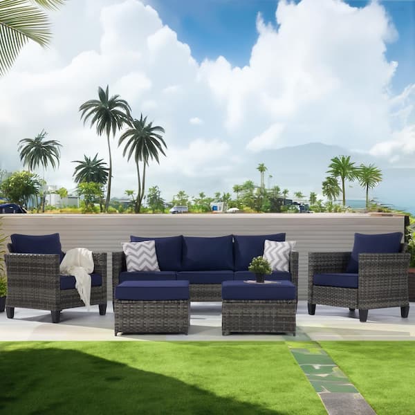 BFB 5-Piece Wicker Patio Sectional Sofa Set with Ottomans