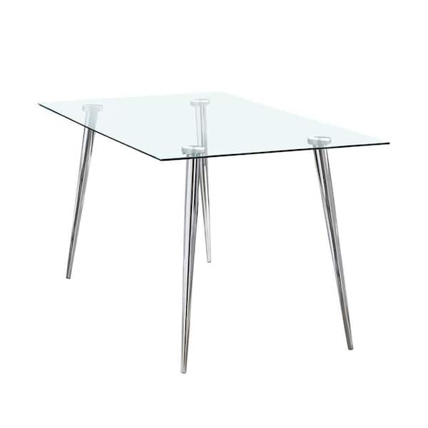 Gilman Rectangle Chrome Glass Top 4 Legs Dining Table Seats 6