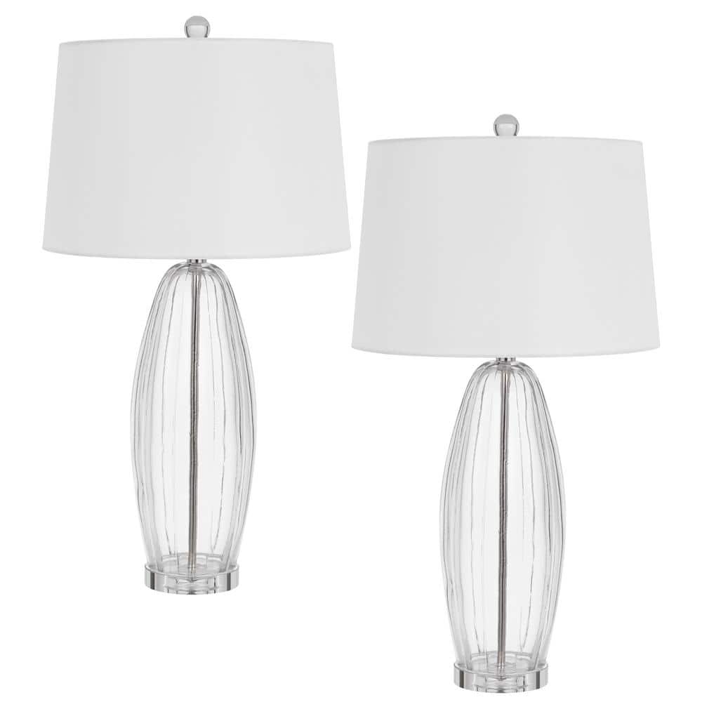 CAL Lighting 30 in. H Clear Glass Table Lamp Set with Drum Shade and Matching Finial (Set of 2