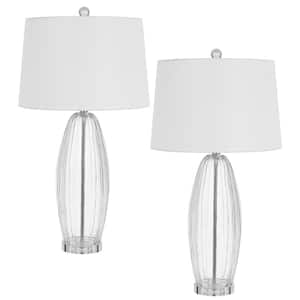 30 in. H Clear Glass Table Lamp Set with Drum Shade and Matching Finial (Set of 2)