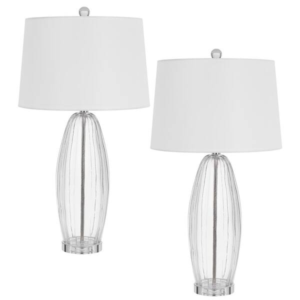 CAL Lighting 30 in. H Clear Glass Table Lamp Set with Drum Shade and