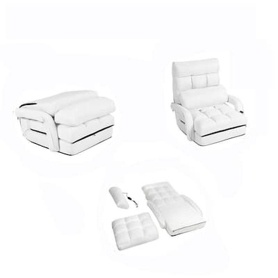 White Adjustable Floor Chair Folding Lazy Sofa Reclining Massage Chair with Pillow