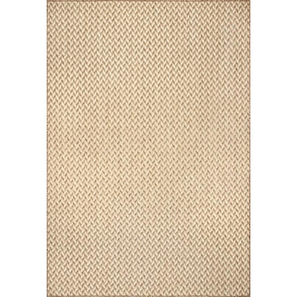 Camryn Abstract Herringbone Beige 9 ft. 6 in. x 12 ft. Indoor/Outdoor Patio Area Rug