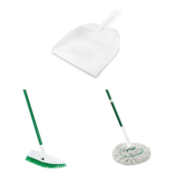 15 in. Angle Broom and Dustpan Set, Floor Scrub Brush, and Cotton Twist Mop Combo