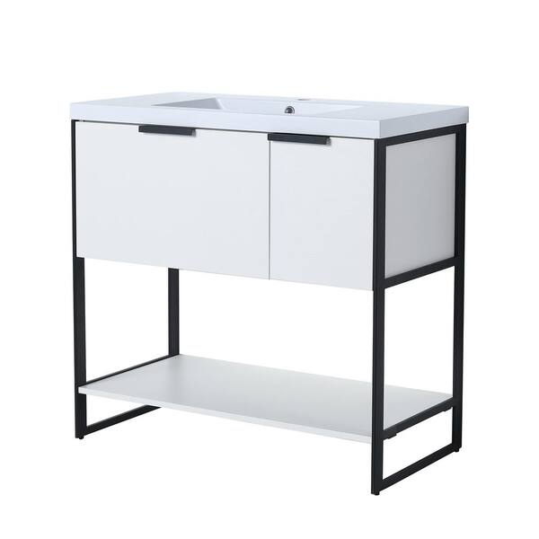 Maincraft Free-Standing 35.4 in. W x 18.1 in. D x 34.3 in. H Bath Vanity in White with White Solid Surface Top with White Basin