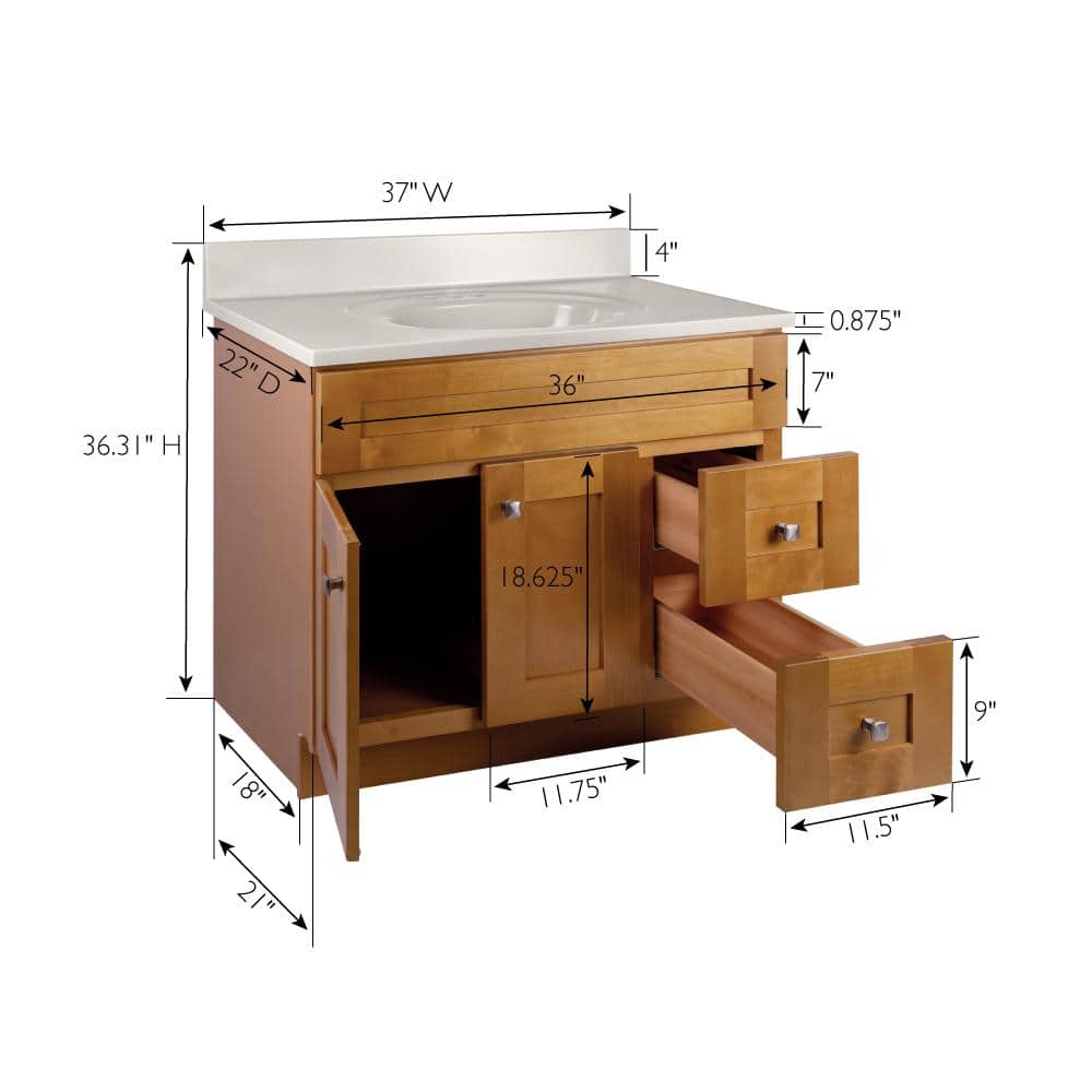 Modern Birch 37" Bathroom Vanity with White Marble Top