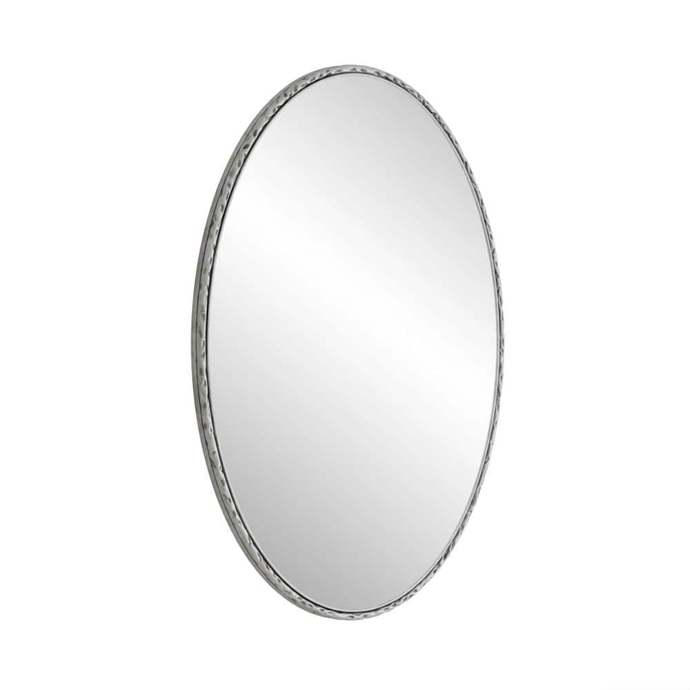 Silver 25.6 in W x 39.37 in. H Retro Oval Iron Framed Mirror for Bathroom, 