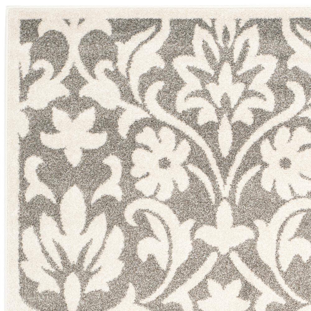 Gray and White Floral Synthetic Square Area Rug