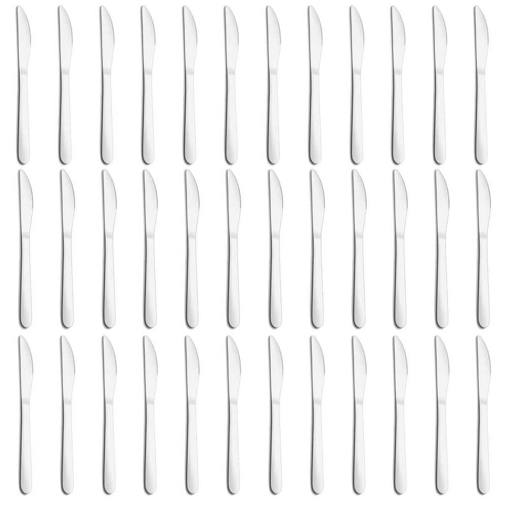 Mirror Polished 36-Piece Round Handle Stainless Steel Dinner Knife Set, Food Grade Stainless Steel Table Knife in Silver