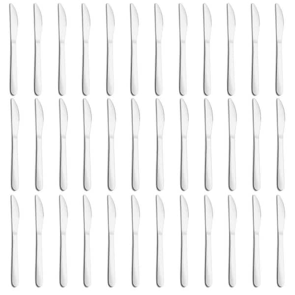 Mirror Polished 36-Piece Round Handle Stainless Steel Dinner Knife Set, Food Grade Stainless Steel Table Knife in Silver