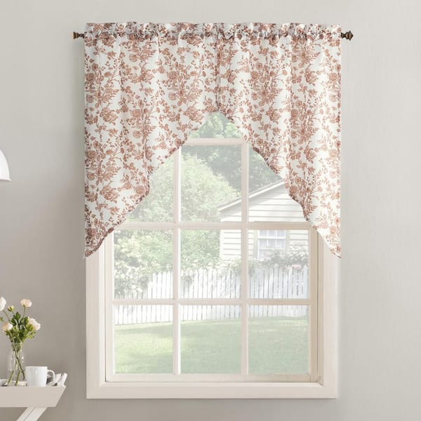 Elara Blush Pink Semi-Sheer 27 in. W x 38 in. L Rod Pocket Light Filtering Kitchen Curtain Swag Pair (Set of 2)